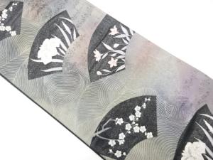 地紙に花・流水模様織り出し　袋帯